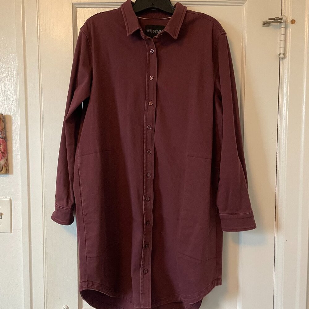 WILDFANG Long-sleeved Denim Shirt Dress - Burgundy - size Medium